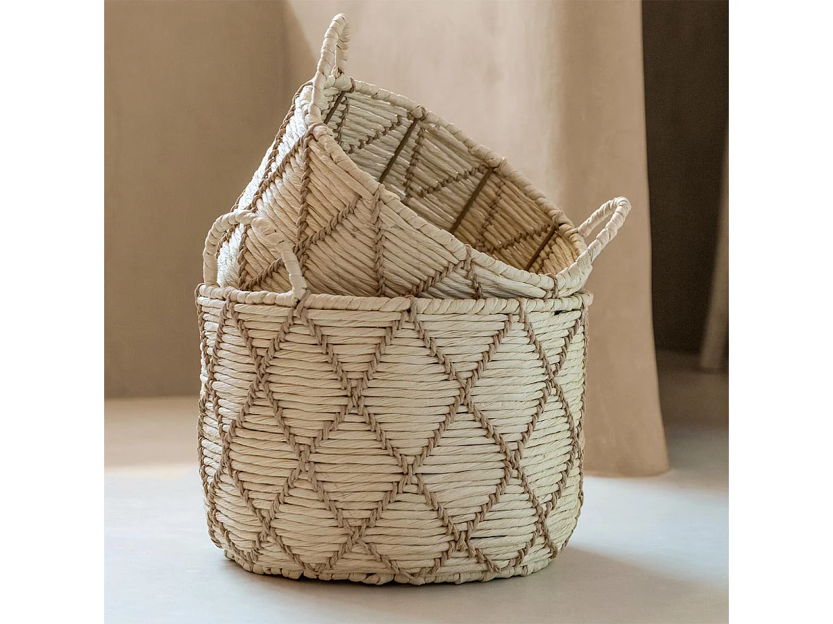 Lot de 3 Paniers de Rangement "Mac" 38cm Naturel & Beige