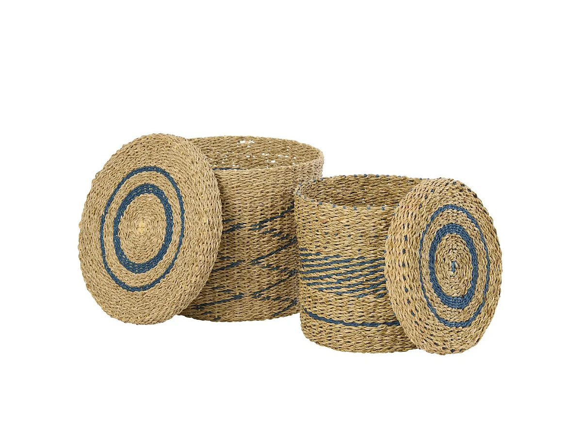 Lot de 2 Paniers de Rangement "Seann" 32cm Naturel & Bleu
