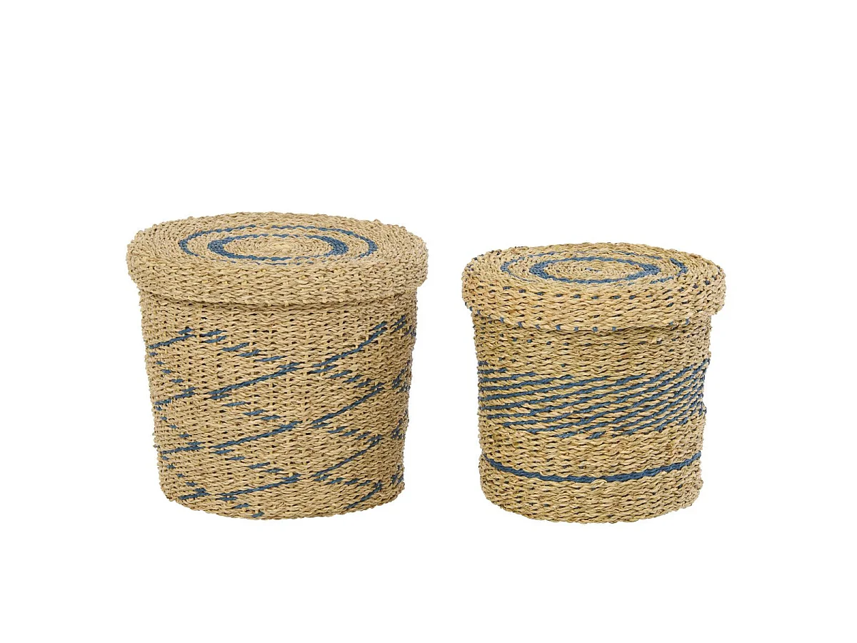 Lot de 2 Paniers de Rangement "Seann" 32cm Naturel & Bleu