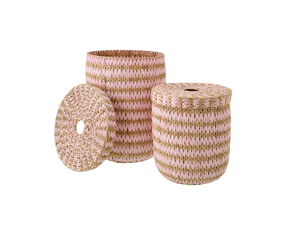Lot de 2 Paniers de Rangement "Carson" 60cm Naturel & Rose
