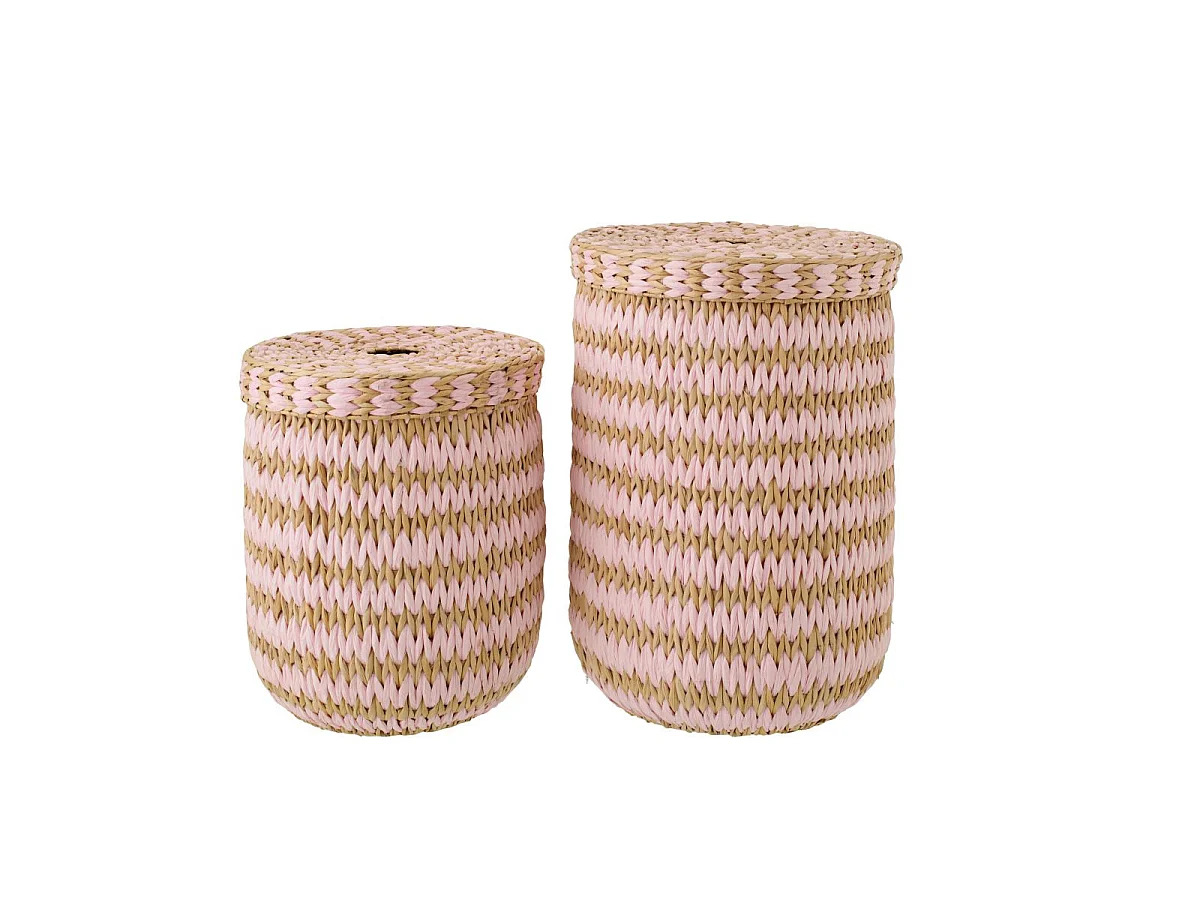 Lot de 2 Paniers de Rangement "Carson" 60cm Naturel & Rose