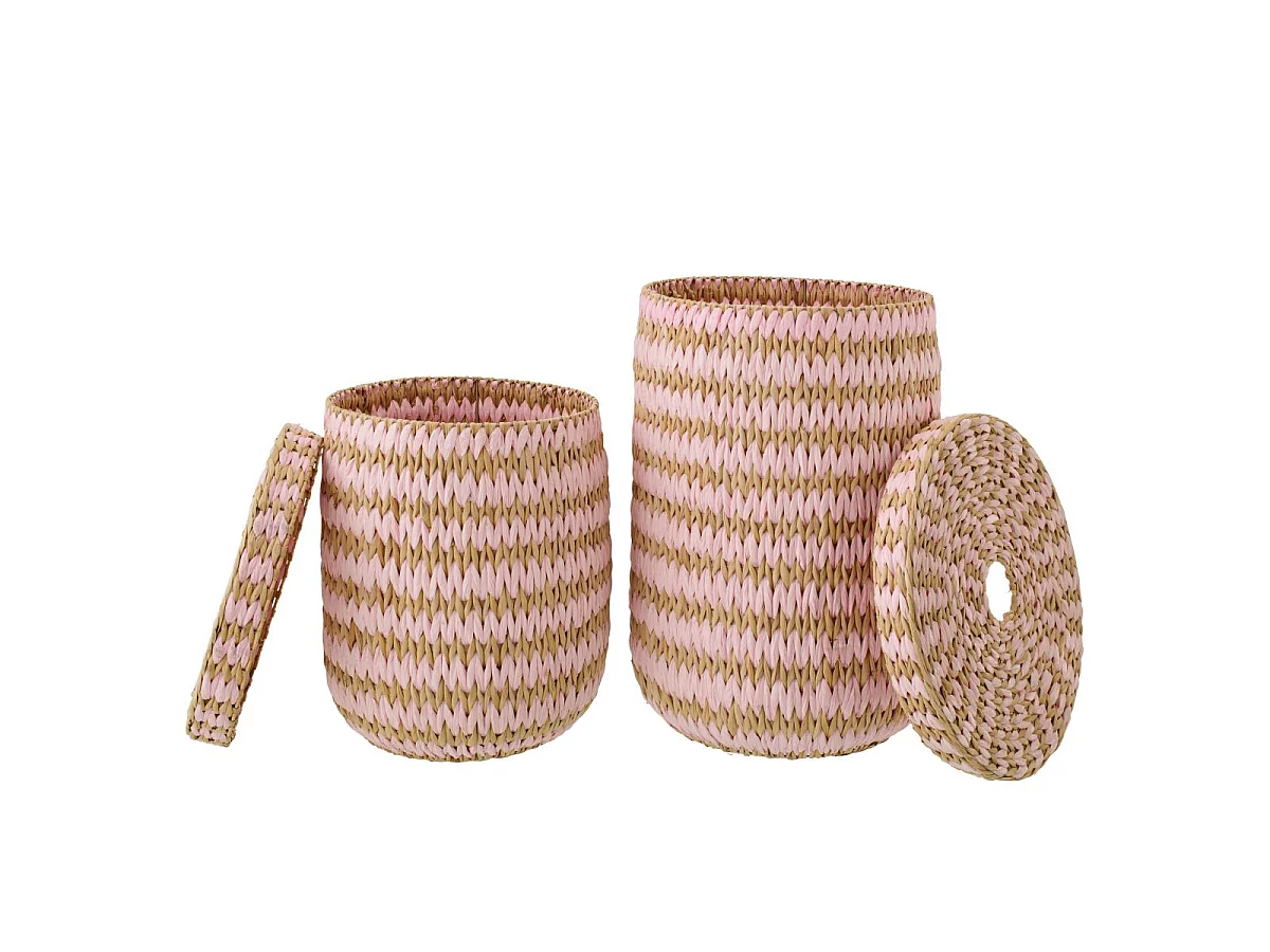 Lot de 2 Paniers de Rangement "Carson" 60cm Naturel & Rose