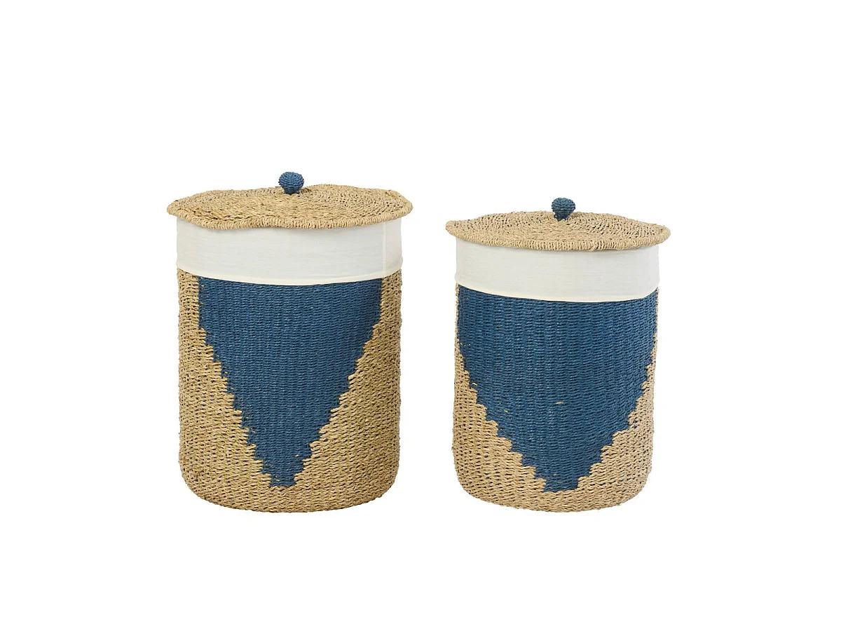 Lot de 2 Paniers de Rangement "Lamont" 50cm Naturel & Bleu