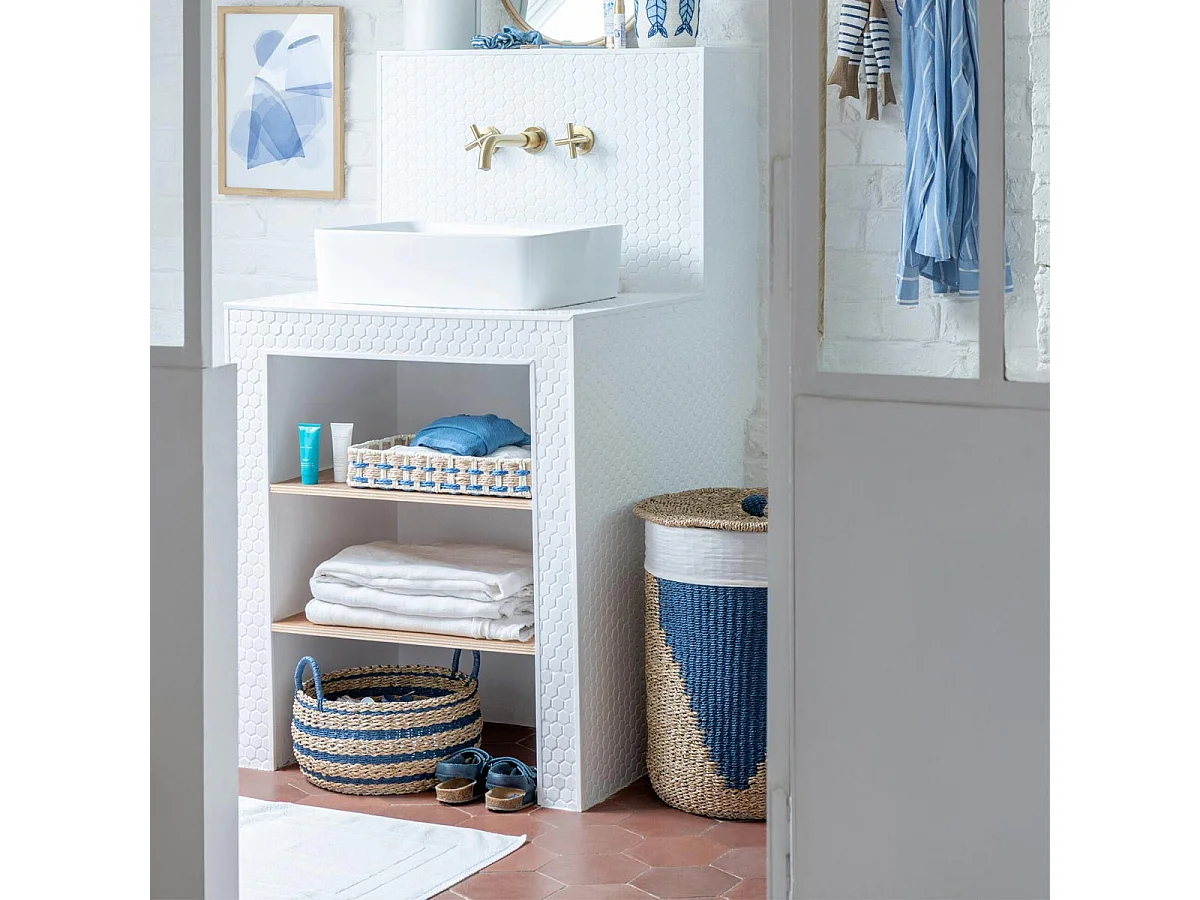 Lot de 2 Paniers de Rangement "Lamont" 50cm Naturel & Bleu