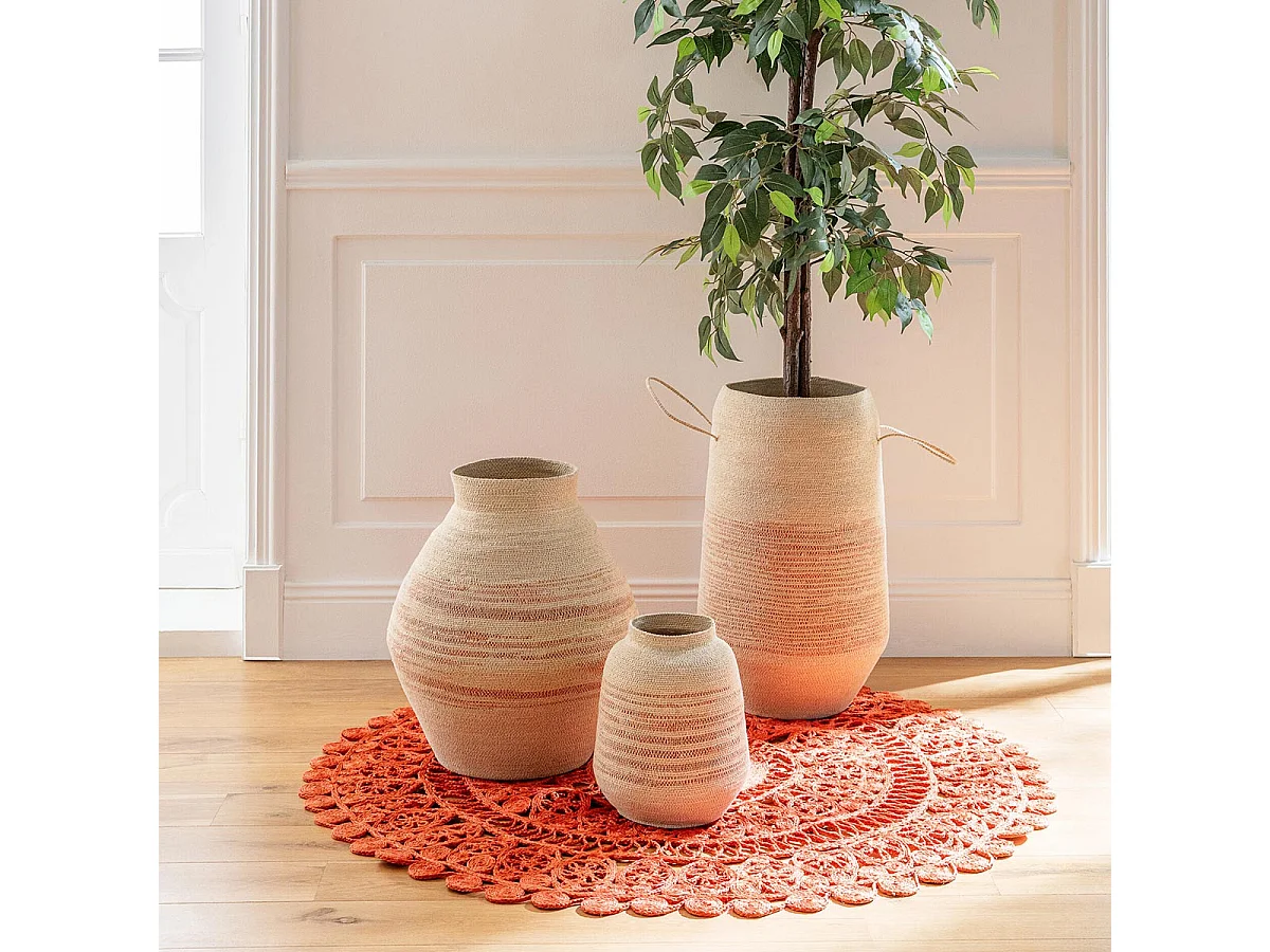 Panier Déco en Jonc "Galene" 29cm Naturel & Orange