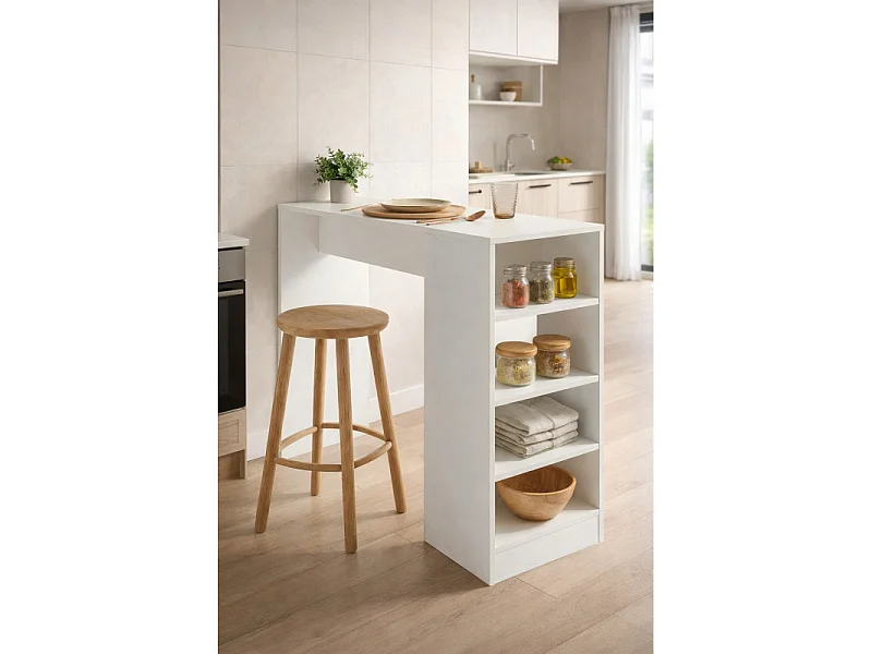 Table et Rangement Intégré 4 Niches Blanc L 120 H 91.5 P 38 cm