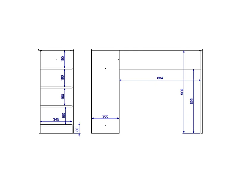 Table et Rangement Intégré 4 Niches Blanc L 120 H 91.5 P 38 cm
