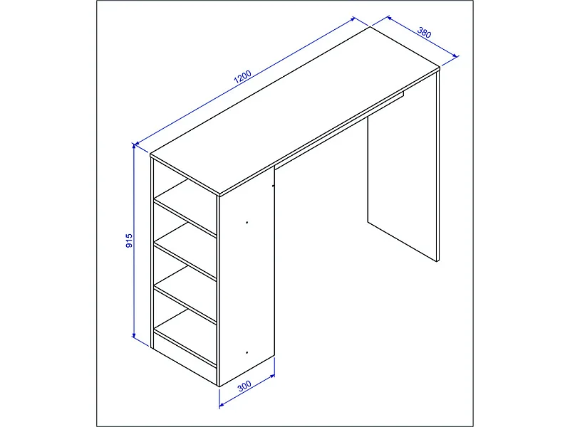 Table et Rangement Intégré 4 Niches Blanc L 120 H 91.5 P 38 cm