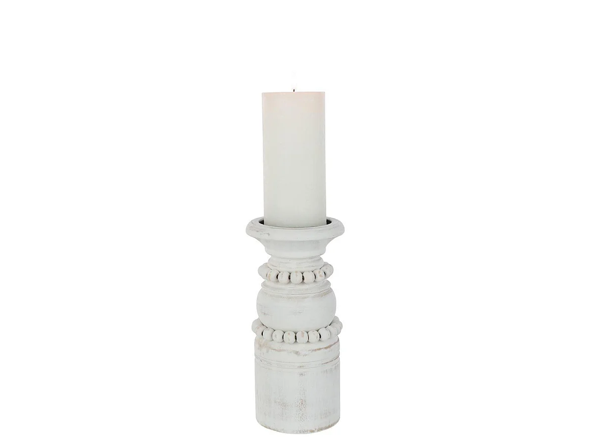 Bougeoir Déco en Pin "Pila" 23cm Blanc
