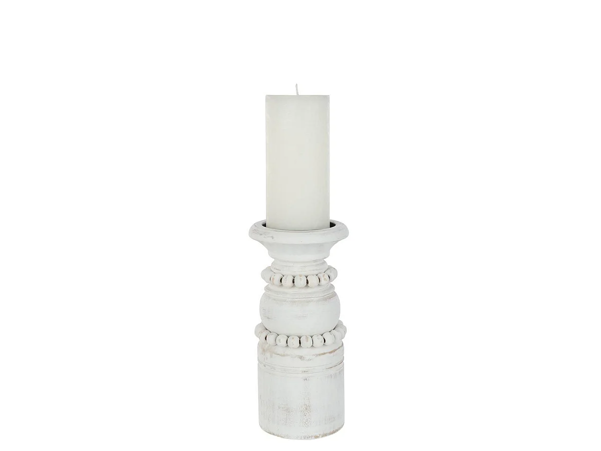 Bougeoir Déco en Pin "Pila" 23cm Blanc