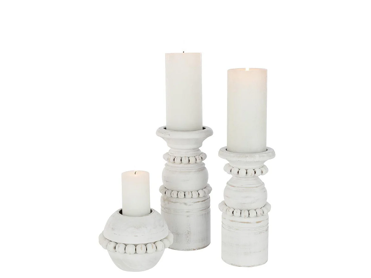 Bougeoir Déco en Pin "Pila" 23cm Blanc
