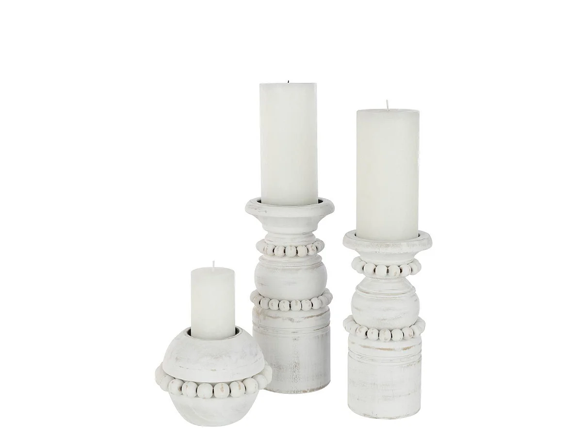 Bougeoir Déco en Pin "Pila" 23cm Blanc