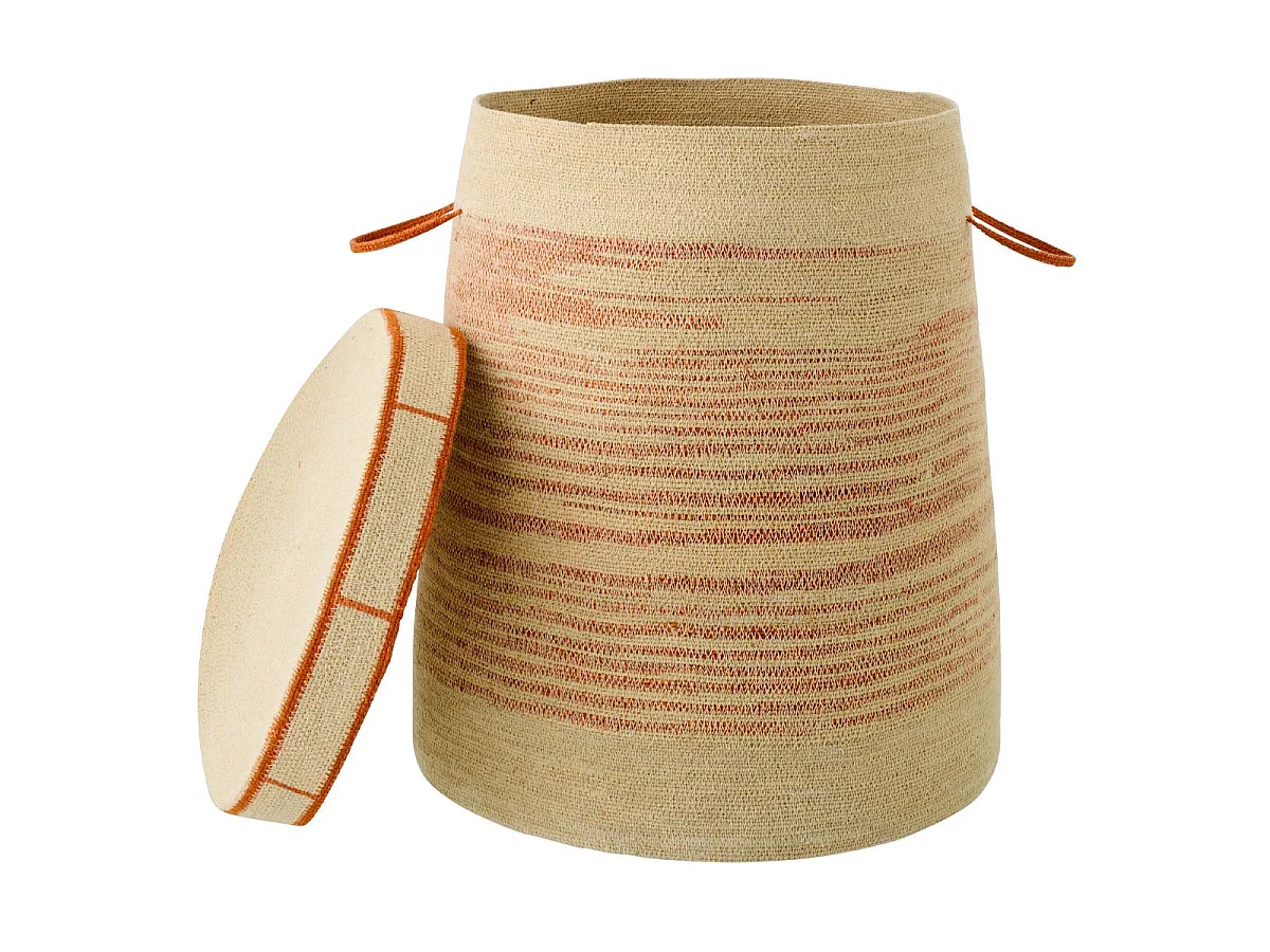 Panier Avec Couvercle en Jonc "Galene" 60cm Naturel & Orange