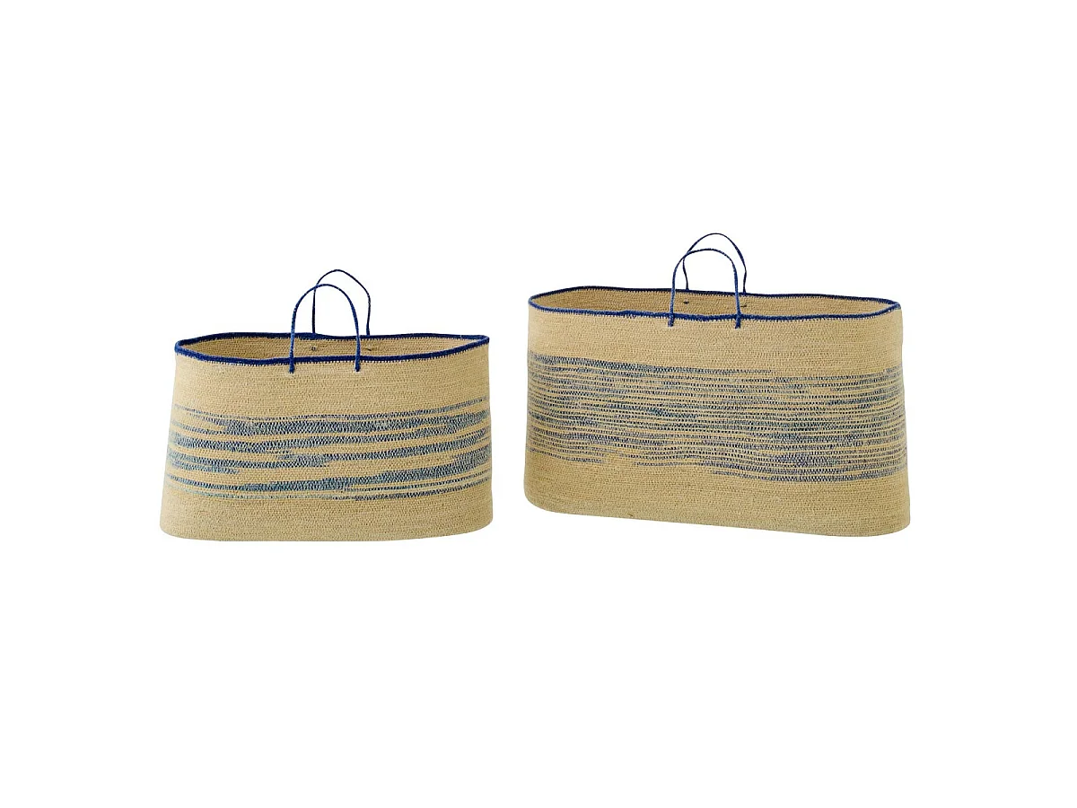 Lot de 2 Paniers Avec Anse "Galene" 64cm Naturel & Bleu