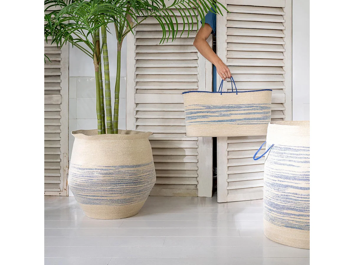 Lot de 2 Paniers Avec Anse "Galene" 64cm Naturel & Bleu