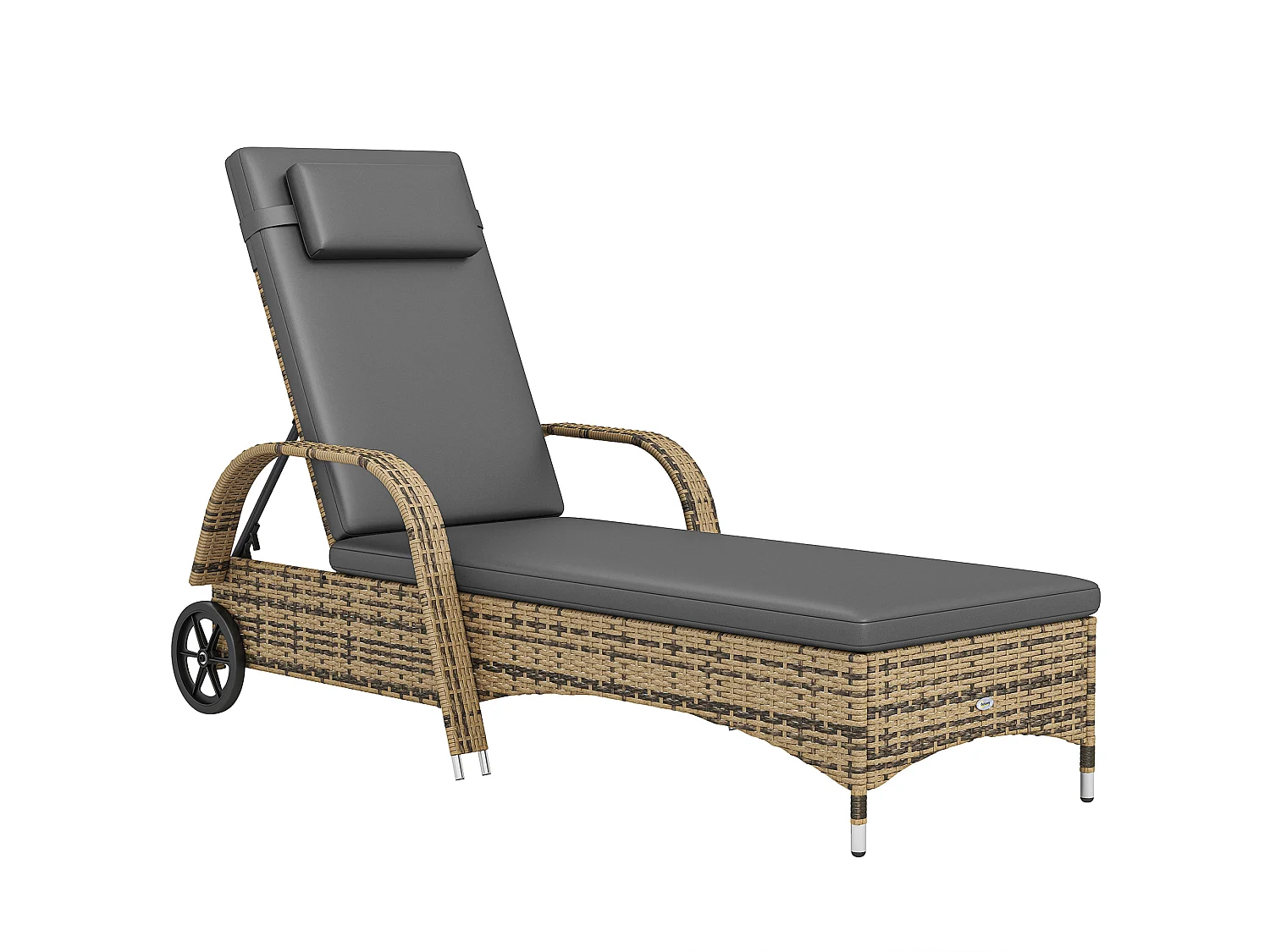 Transat bain de soleil grand confort : matelas, têtière, inclinaison réglable multipositions, accoudoirs, roulettes résine tressée beige