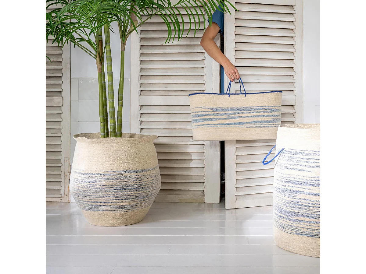 Panier Avec Anses en Jonc "Galene" 60cm Naturel & Bleu