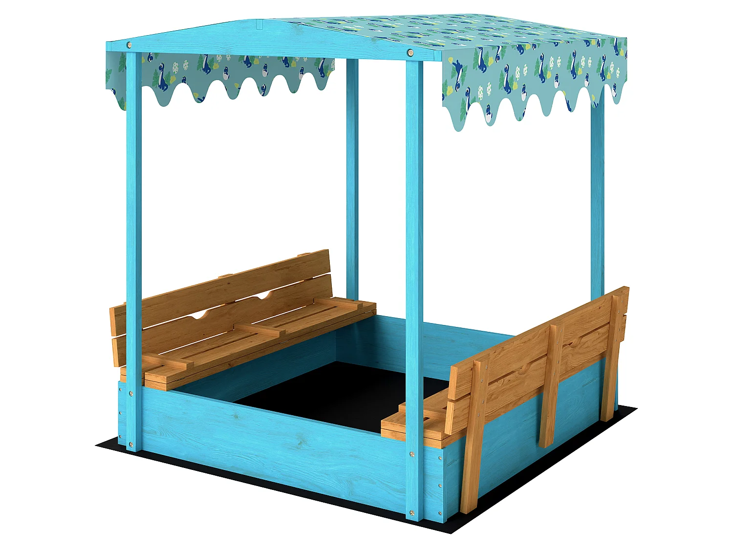Bac à sable enfant couvercle siège pliable auvent bois bleu