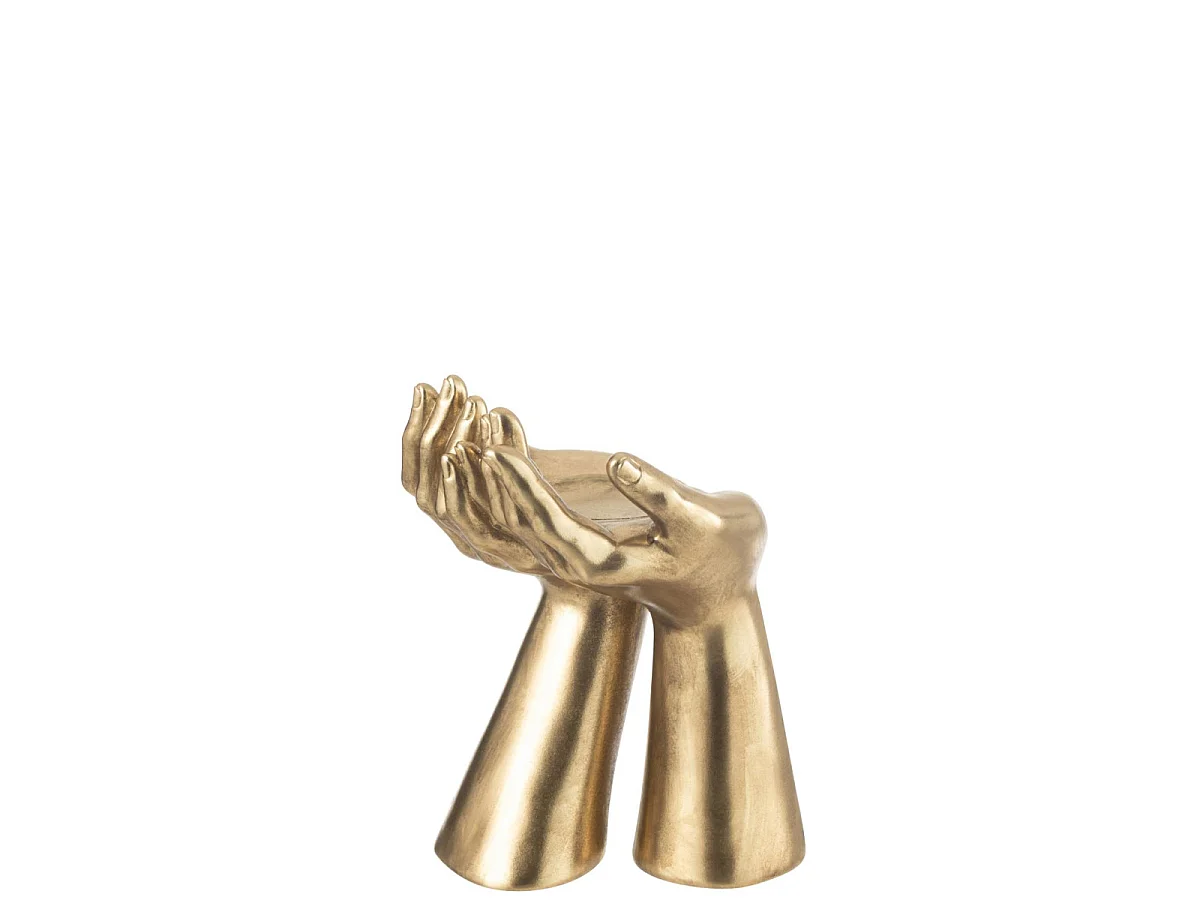 Bougeoir Déco en Résine "Mains" 25cm Or