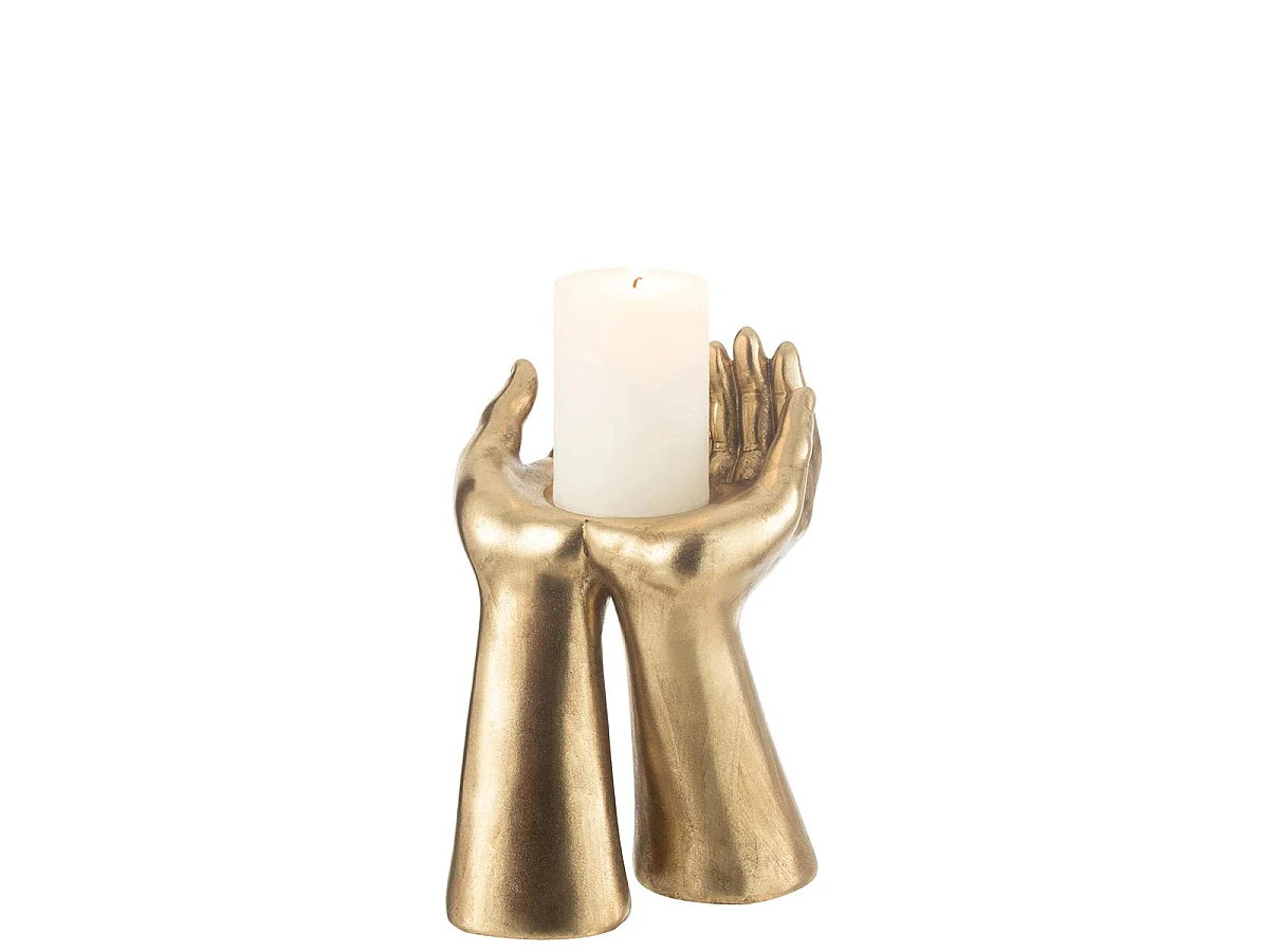 Bougeoir Déco en Résine "Mains" 25cm Or