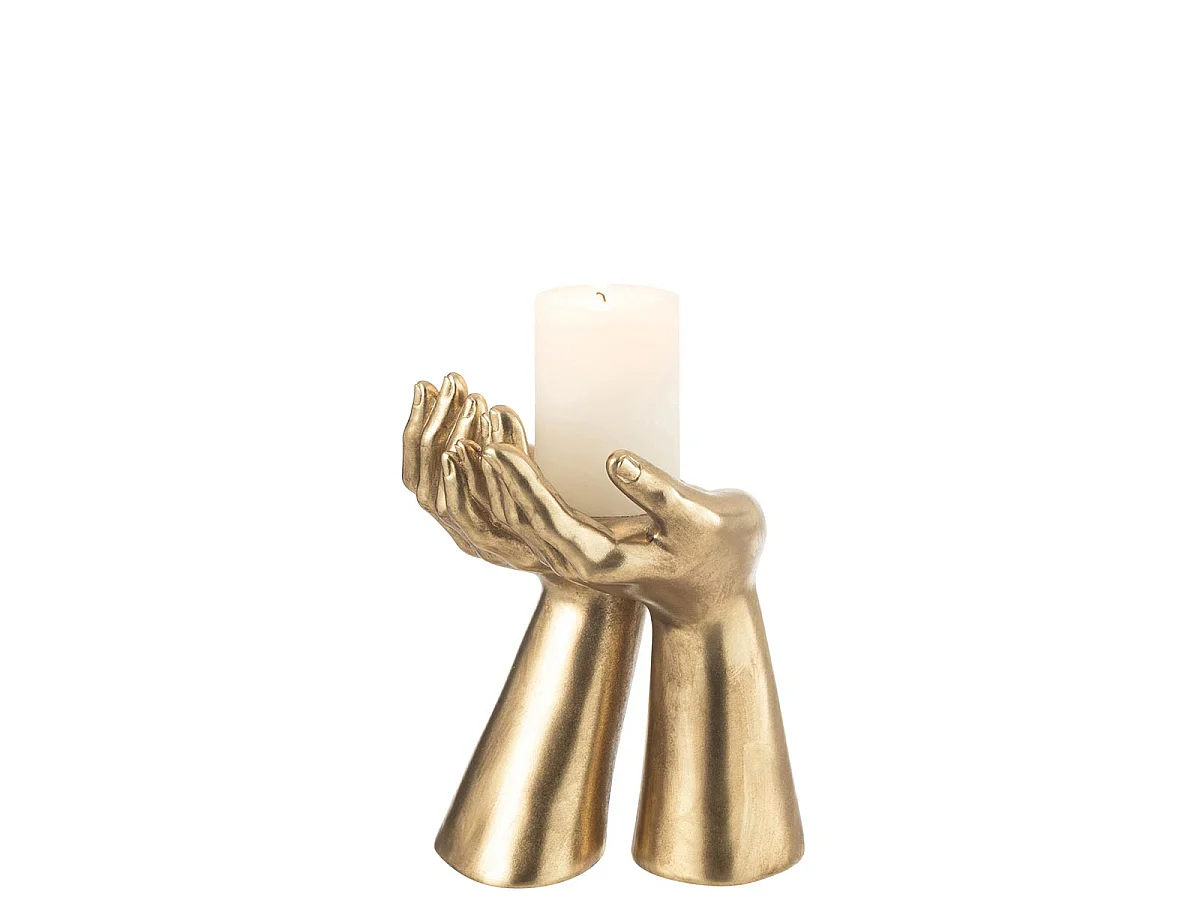 Bougeoir Déco en Résine "Mains" 25cm Or