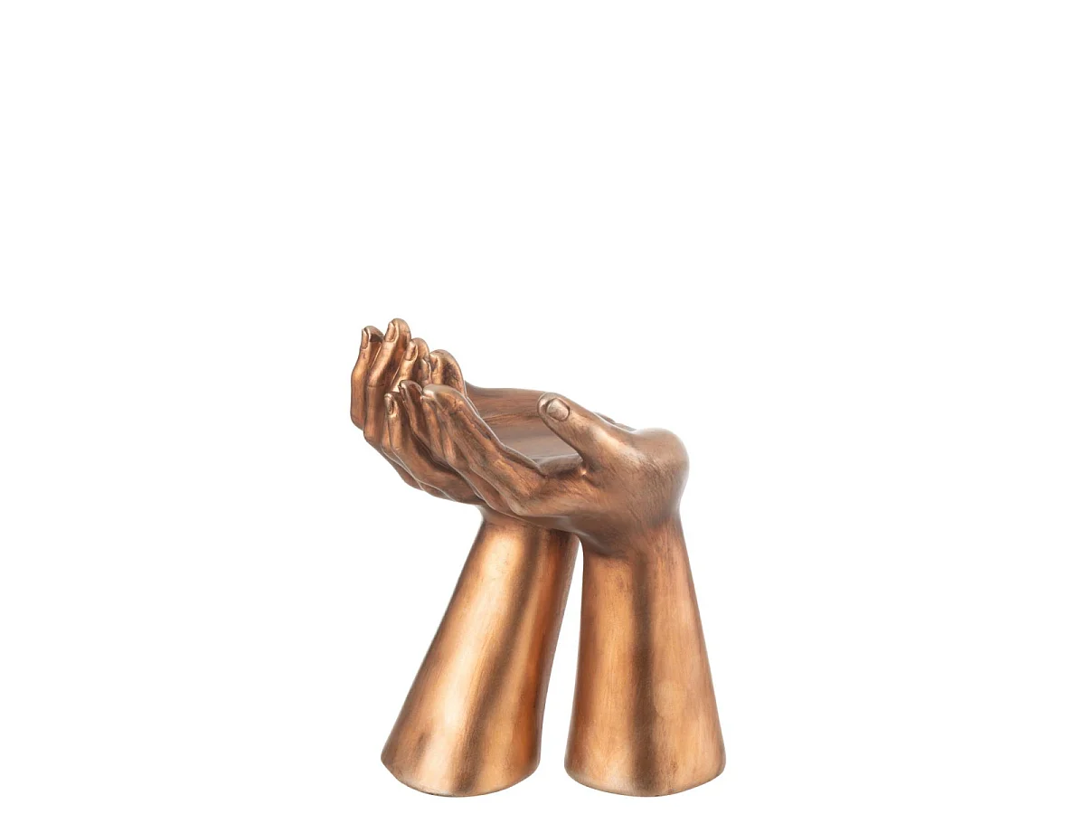 Bougeoir Déco en Résine "Mains" 25cm Cuivre