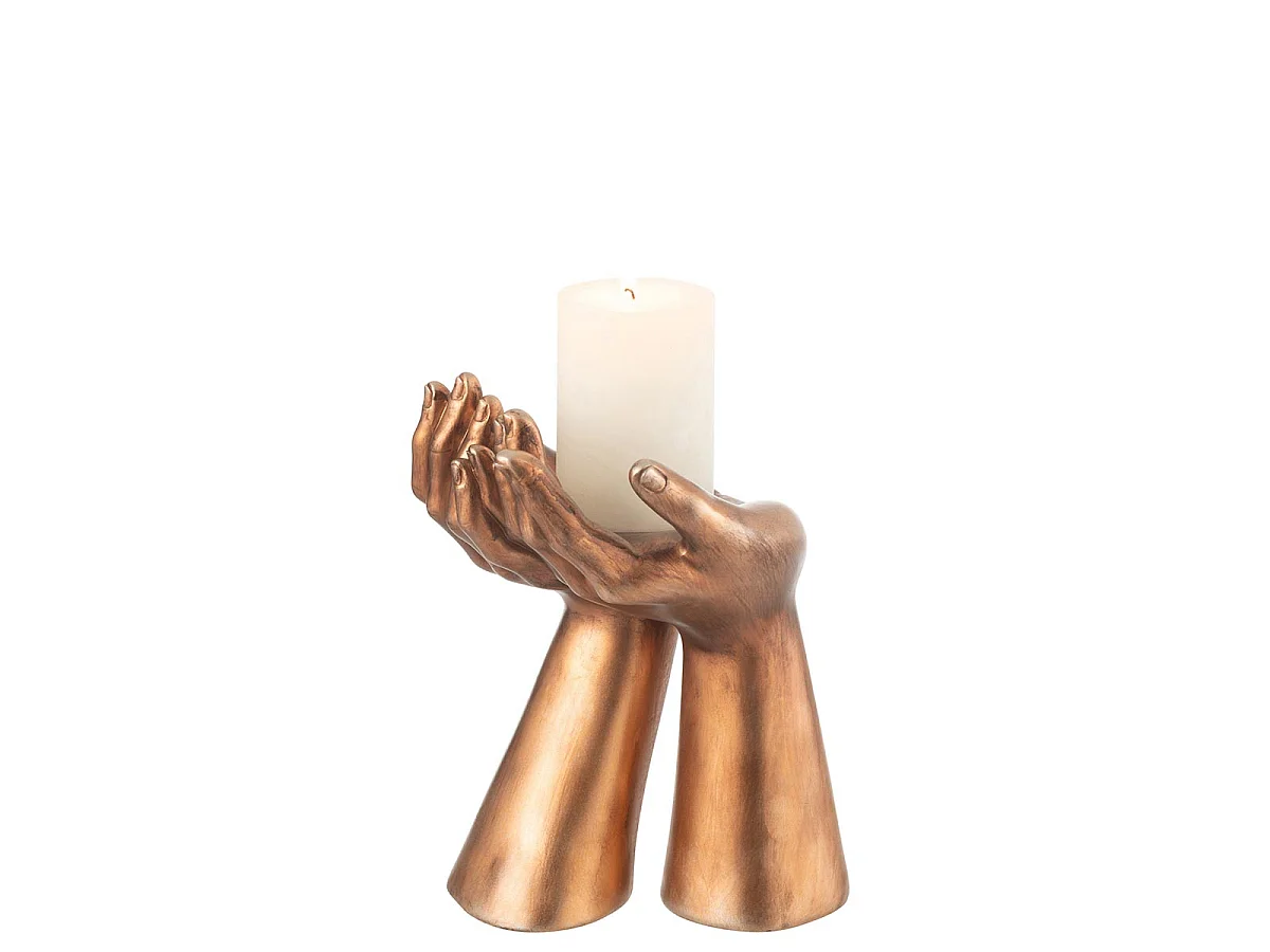 Bougeoir Déco en Résine "Mains" 25cm Cuivre