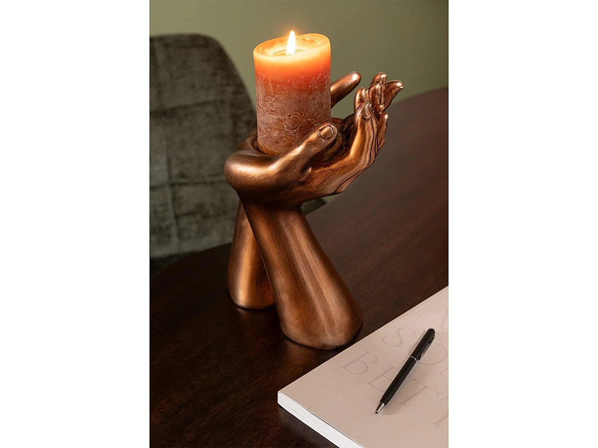 Bougeoir Déco en Résine "Mains" 25cm Cuivre
