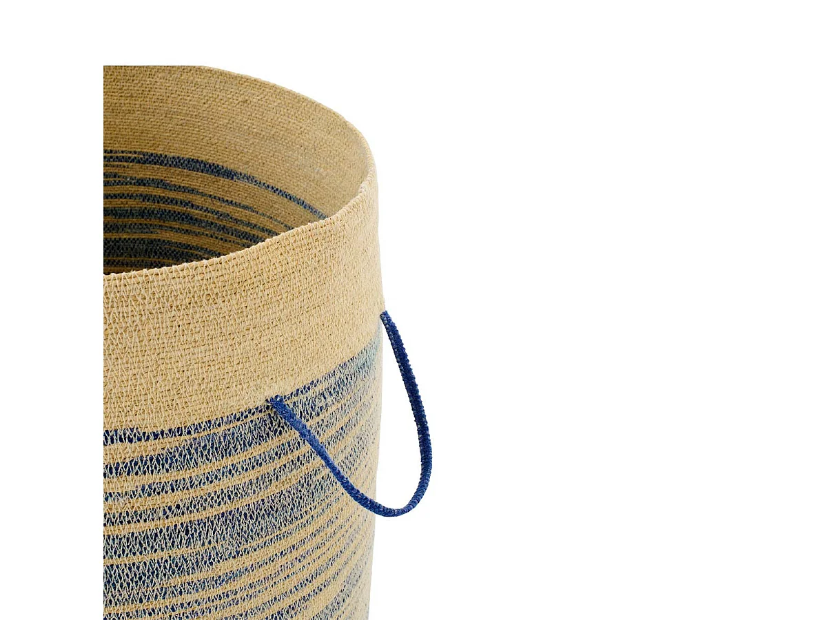 Panier Avec Couvercle en Jonc "Galene" 60cm Naturel & Bleu