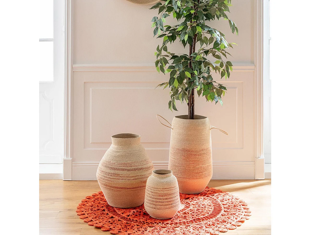 Panier Avec Anses en Jonc "Galene" 60cm Naturel & Orange