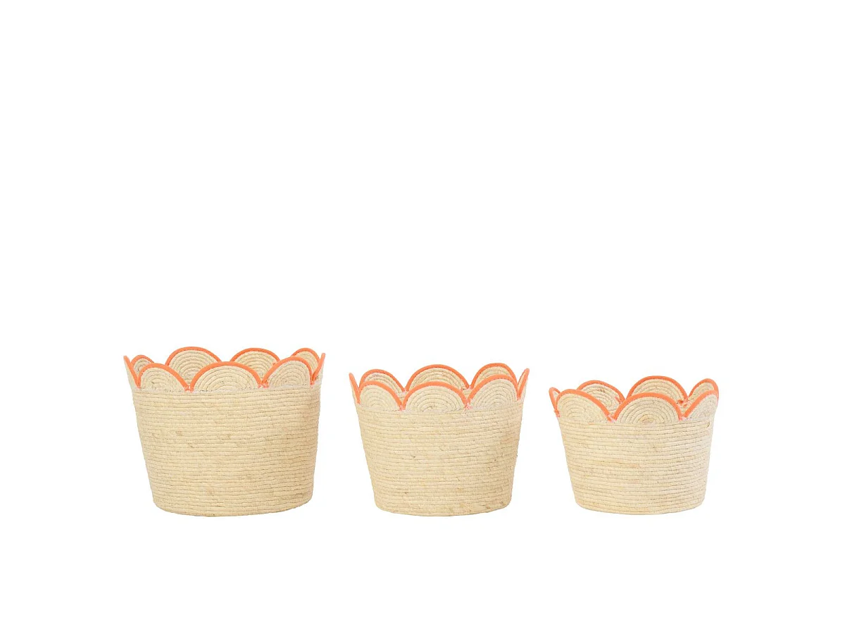 Lot de 3 Paniers de Rangement "Fleur" 44cm Naturel & Orange