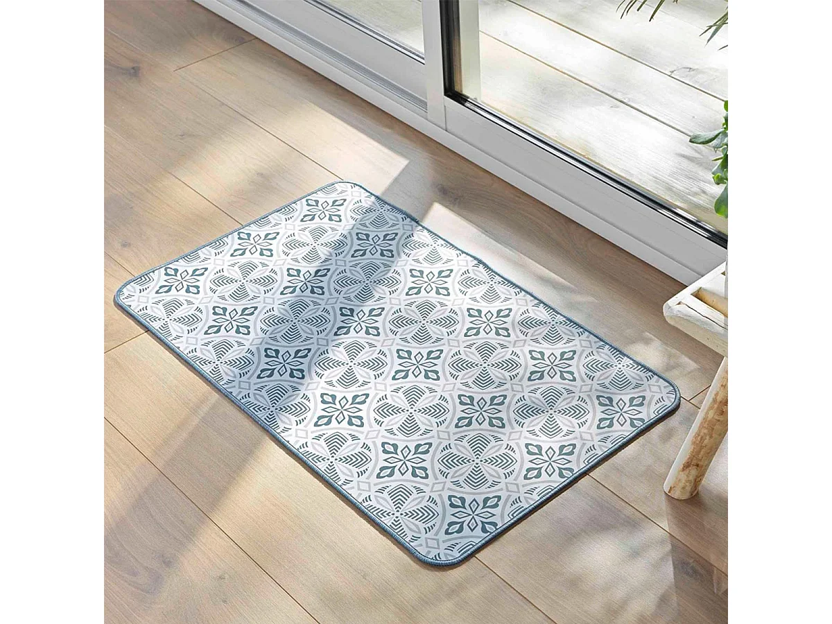 Tapis Déco Imprimé "Joan" 45x75cm Bleu