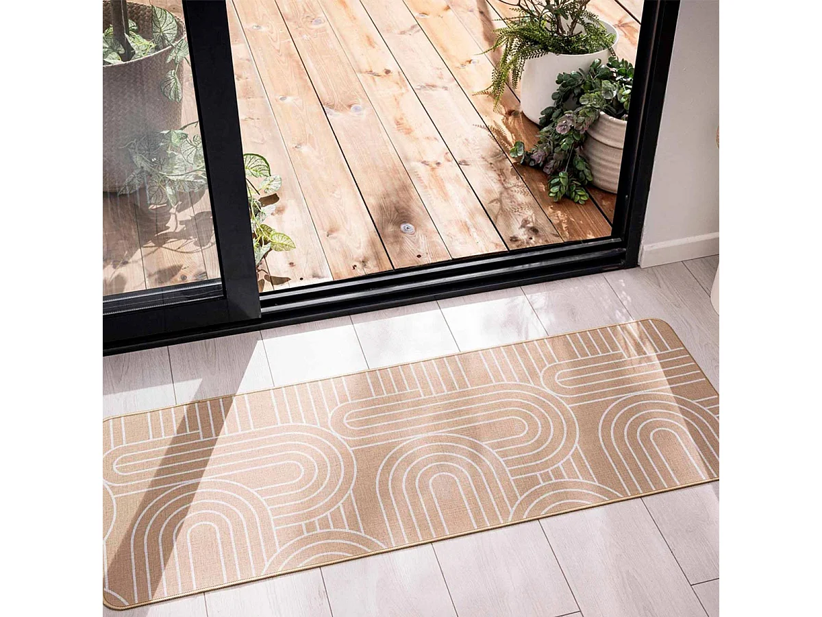 Tapis Déco Imprimé "Modul" 45x120cm Naturel & Blanc