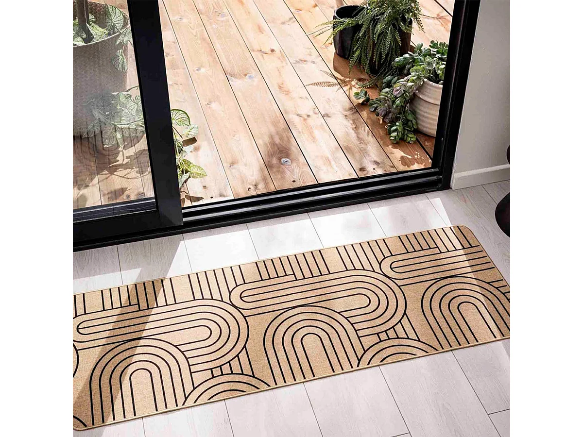 Tapis Déco Imprimé "Modul" 45x120cm Naturel & Noir