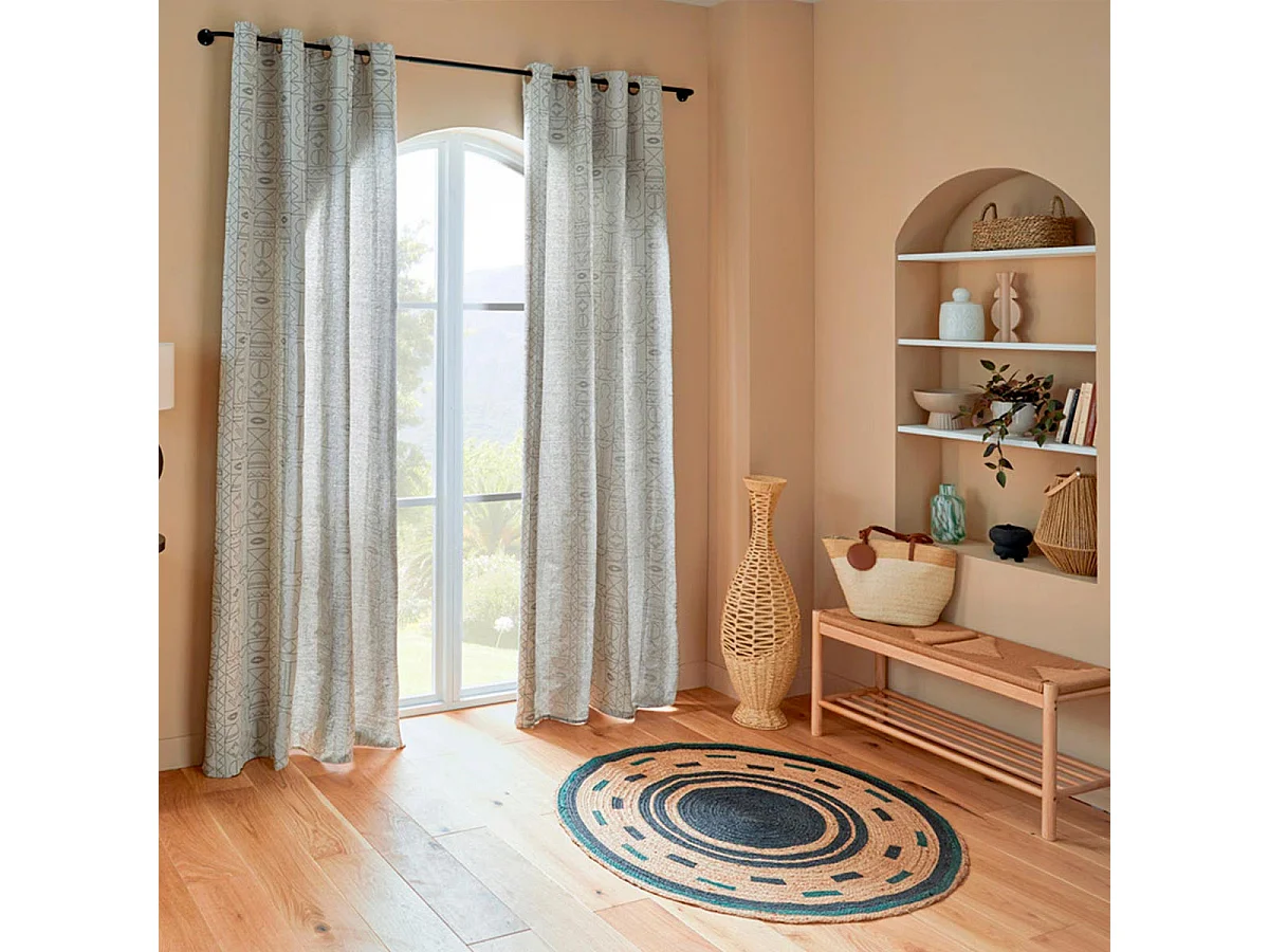 Tapis Rond Imprimé en Jute "Malakite" 120cm Multicolore