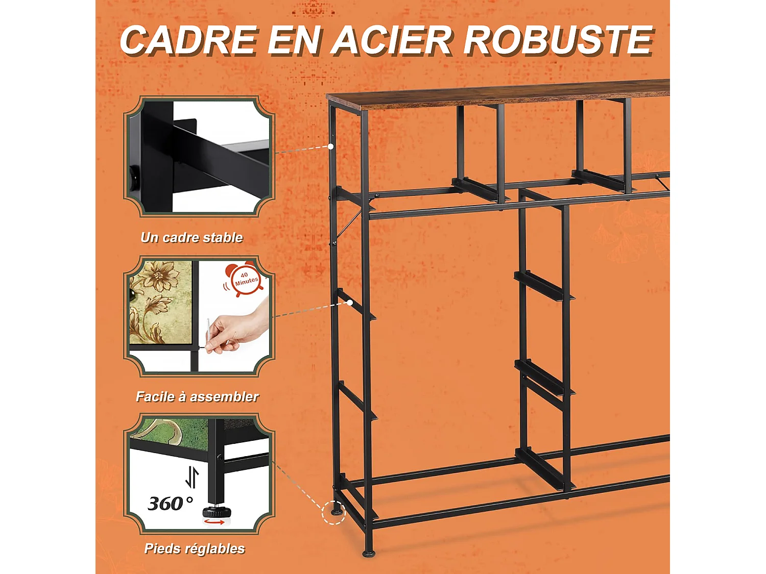 Armoire De Rangement Avec 9 Tiroirs En Tissu, Commode Style Campagne Motif Floral Peint À La Main, Structure Acier, Pour Rangement Chambre