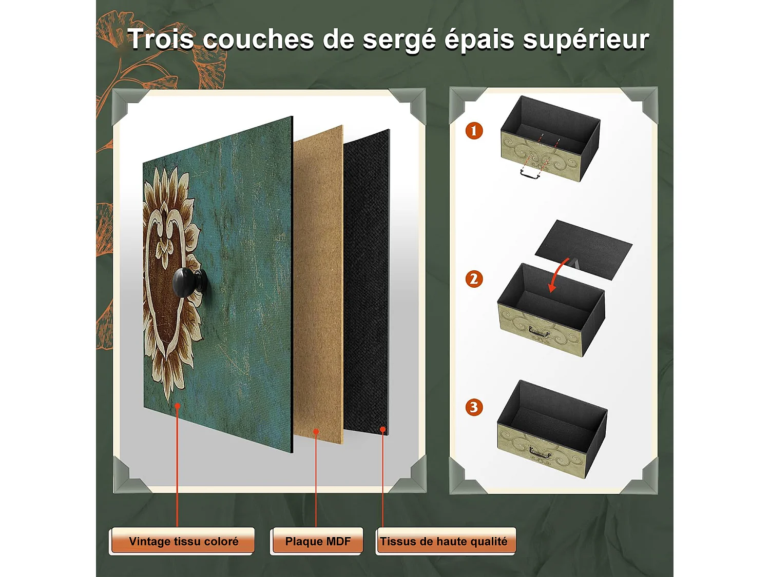 Armoire De Rangement Avec 9 Tiroirs En Tissu, Commode Style Campagne Motif Floral Peint À La Main, Structure Acier, Pour Rangement Chambre