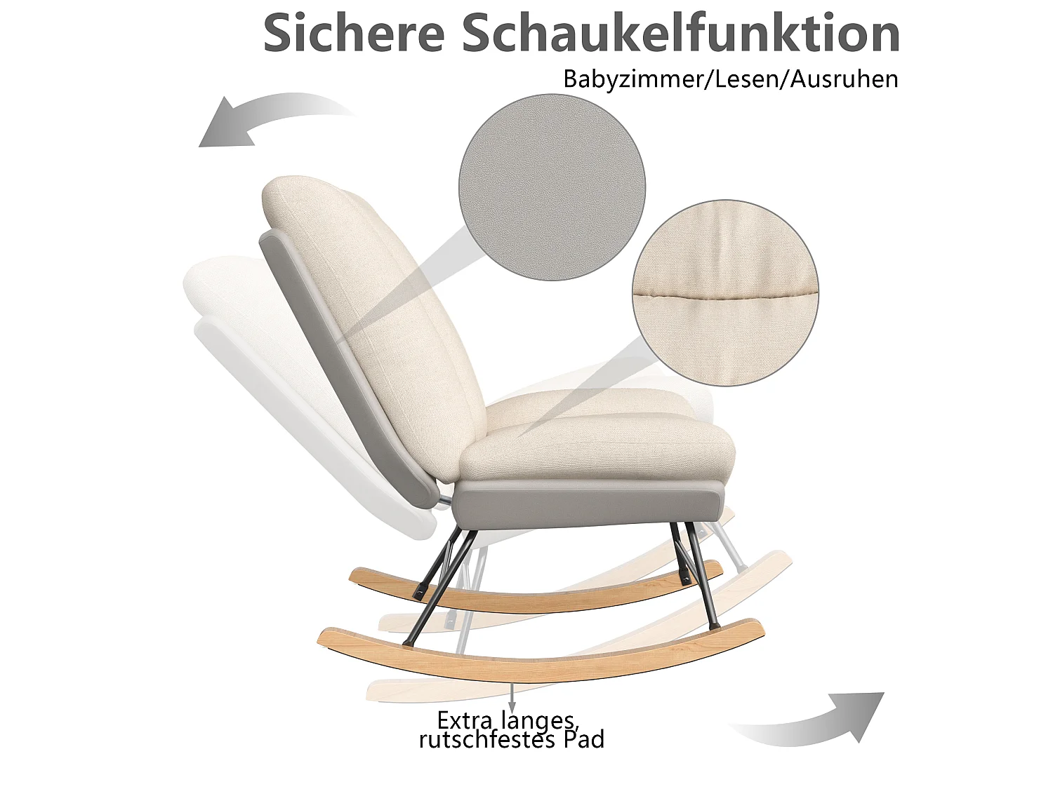 Fauteuil À Bascules Inclinable Réglable, Tissu Lin Beige Et Tissu Technique Gris, Poltrone Avec Dossier Modulaire Pour Salon Et Chambre