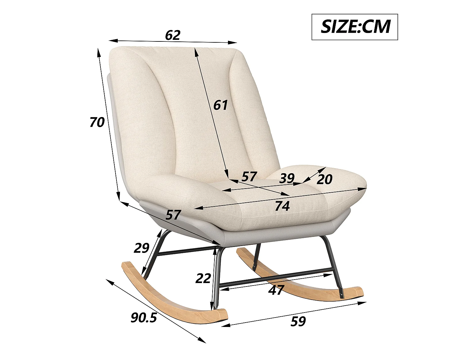Fauteuil À Bascules Inclinable Réglable, Tissu Lin Beige Et Tissu Technique Gris, Poltrone Avec Dossier Modulaire Pour Salon Et Chambre