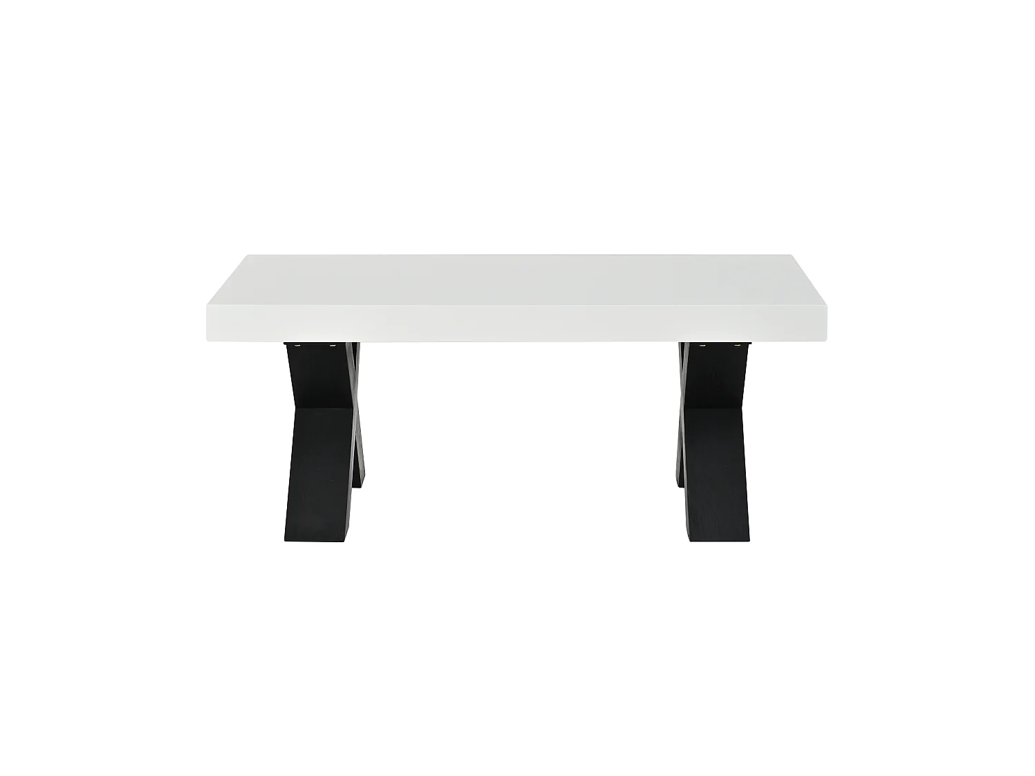 Designer coffee table with a glossy lacquered top, geometric X-shaped legs, and a modern style - MDF - 100 x 50 x 40 cm - White and black