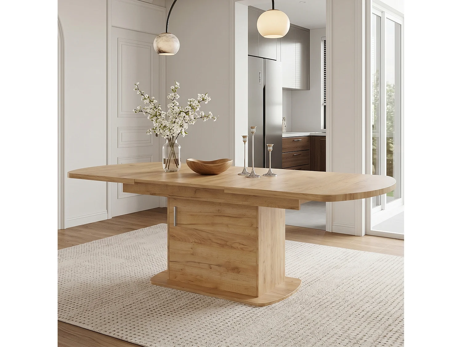 Table à manger extensible 200 x 80 cm pour 4 à 6 couverts avec 1 porte - Panneaux de particules - Chêne