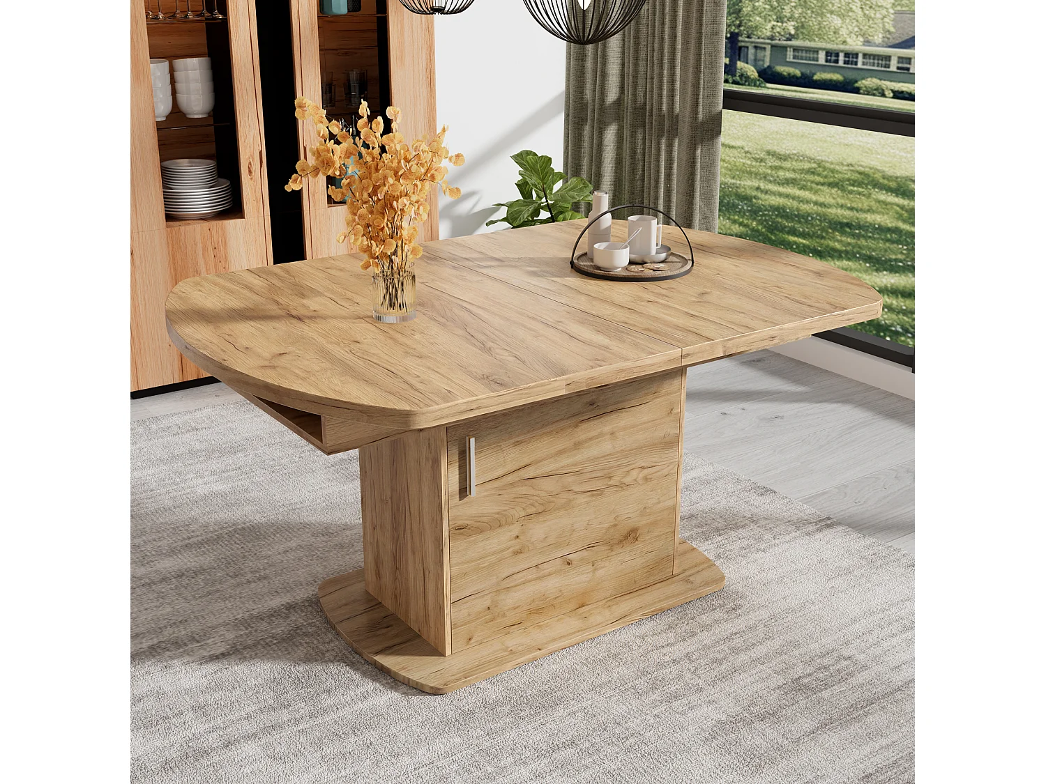 Table à manger extensible 200 x 80 cm pour 4 à 6 couverts avec 1 porte - Panneaux de particules - Chêne
