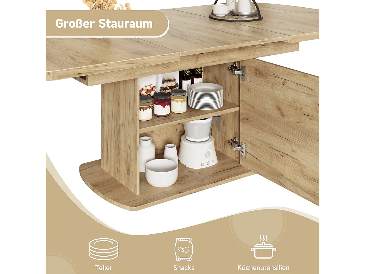 Table à manger extensible 200 x 80 cm pour 4 à 6 couverts avec 1 porte - Panneaux de particules - Chêne