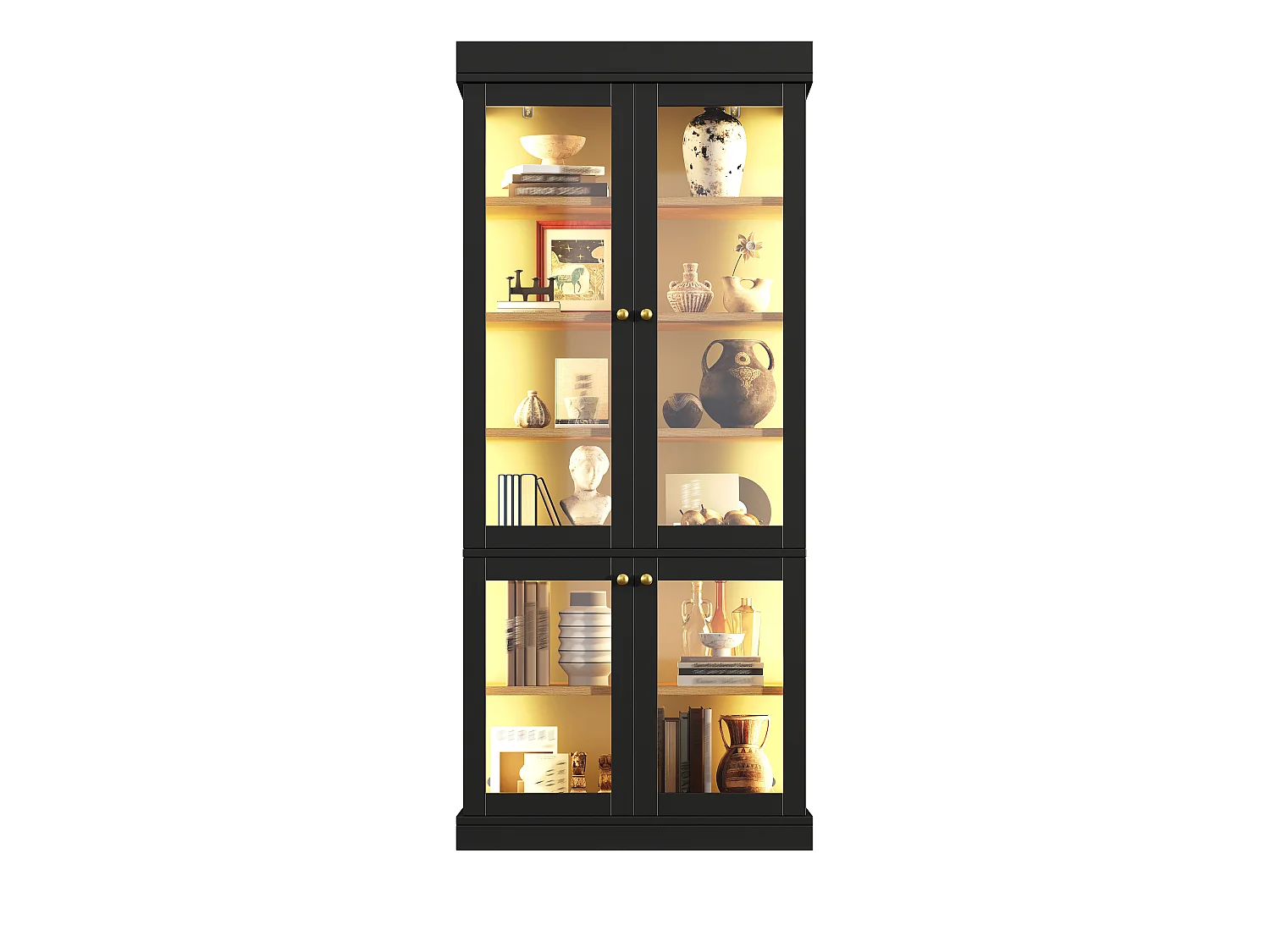 Set of 2 LED display cabinets with 8 glass doors and storage shelves - MDF and metal - 160 × 40 × 180 cm - Black