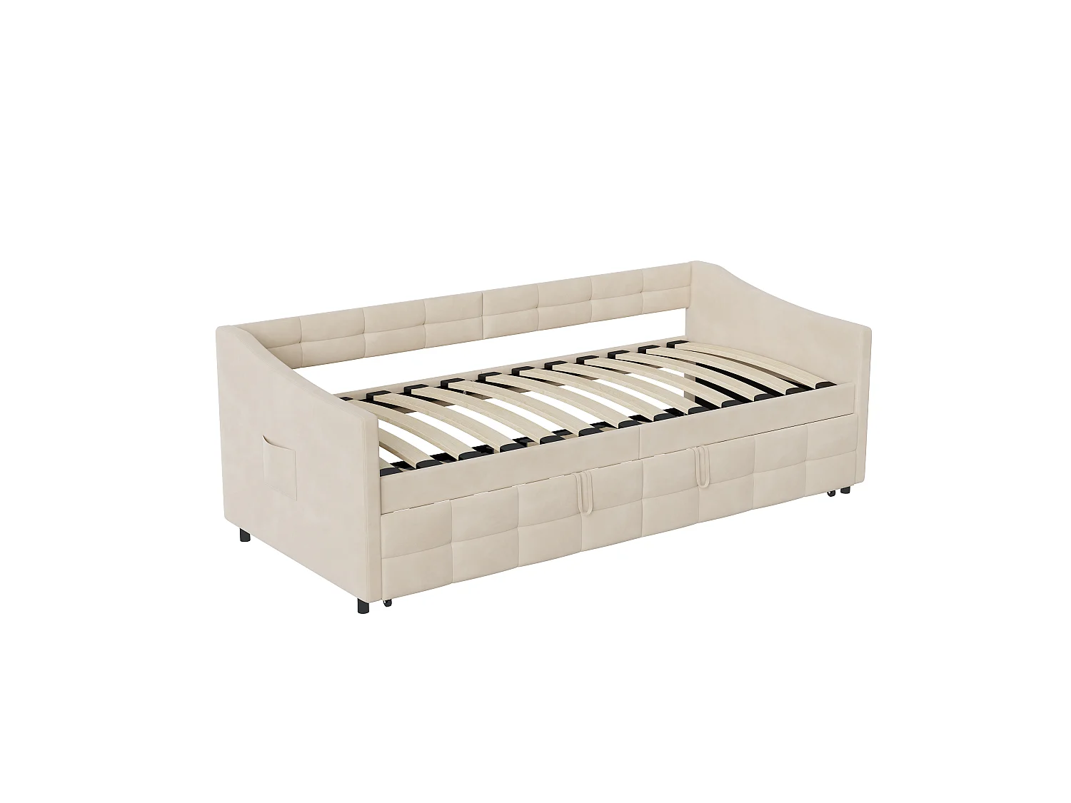 Canapé Lit Extensible 90/180 x 200 cm - Canapé Convertible Multifonction en Velours Blanc, Style Minimaliste, Sommier à Lattes Inclus
