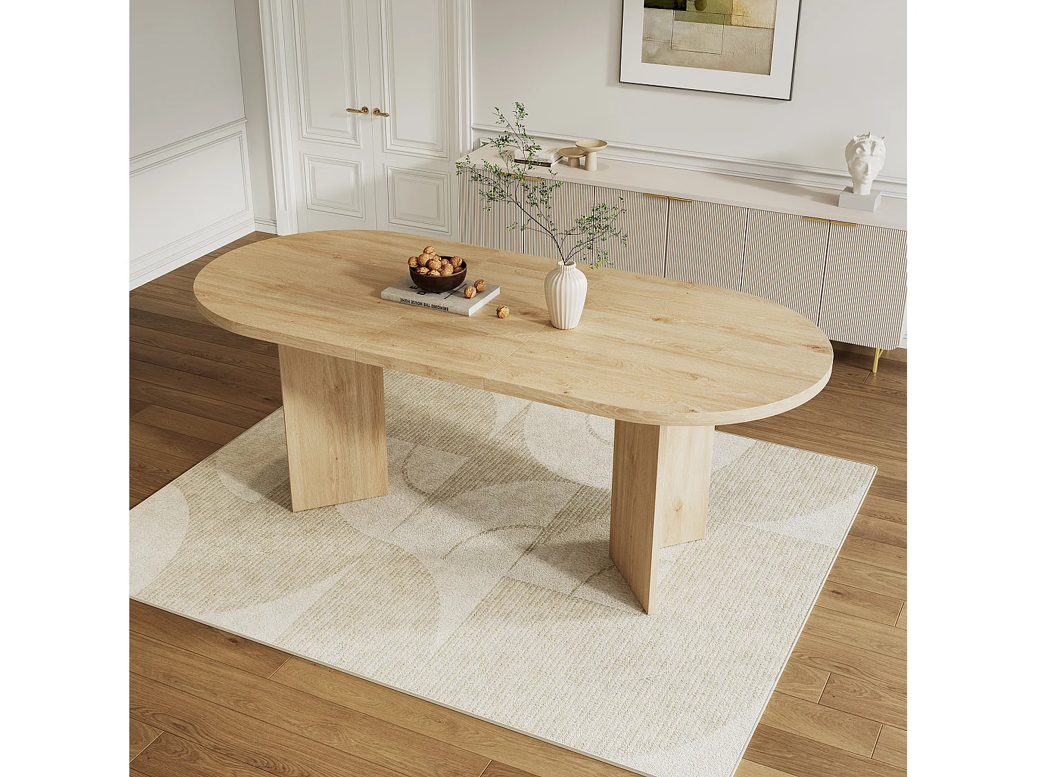 Table à manger ovale 4-6 personnes avec plateau épais et coins arrondis - MDF - 160 x 80 x 75 cm - Chêne