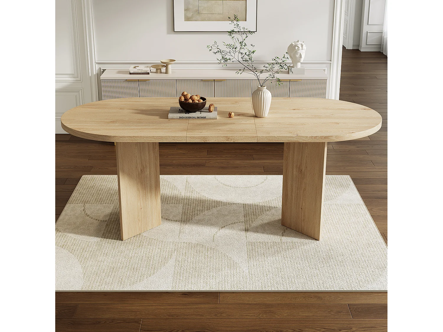 Table à manger ovale 4-6 personnes avec plateau épais et coins arrondis - MDF - 160 x 80 x 75 cm - Chêne