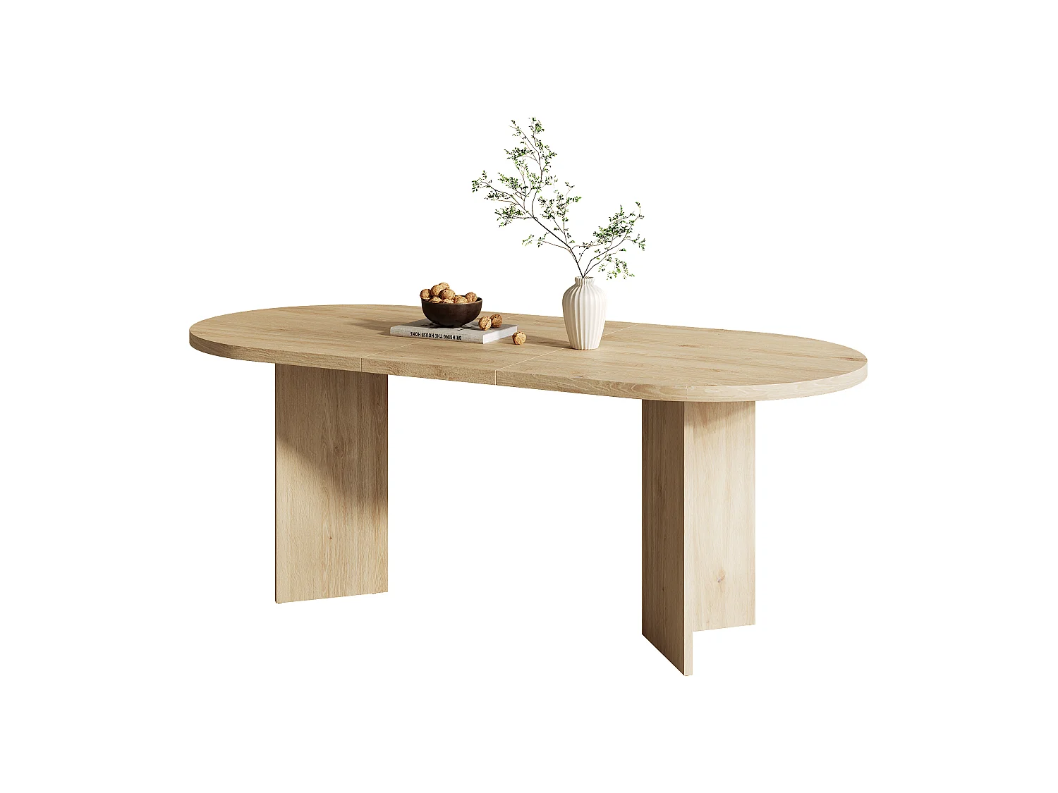 Table à manger ovale 4-6 personnes avec plateau épais et coins arrondis - MDF - 160 x 80 x 75 cm - Chêne