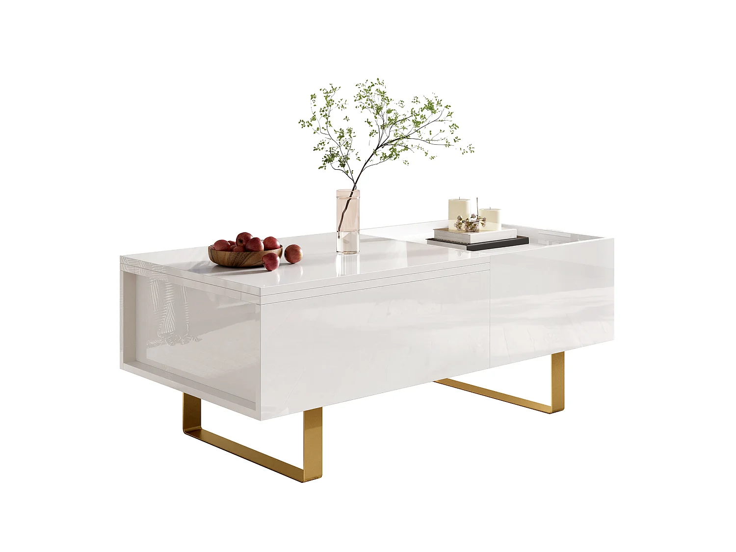 Table basse relevable avec rangement intégré, 1 tiroir et plateau réglable en hauteur - MDF - 100 x 50 x 54,5 cm - Blanc