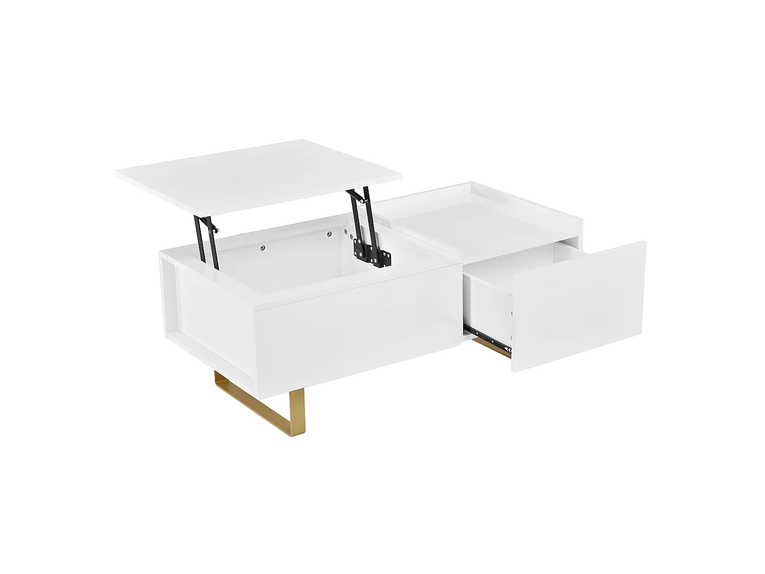 Table basse relevable avec rangement intégré, 1 tiroir et plateau réglable en hauteur - MDF - 100 x 50 x 54,5 cm - Blanc